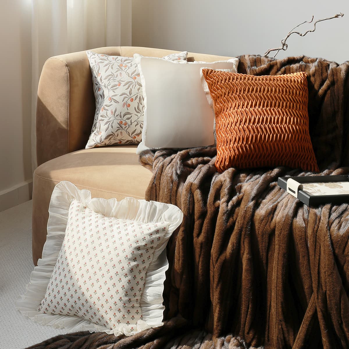 Ins-style Orange Sofa Pillow Cover Without Insert, Square Throw Pillow for Living Room, Modern Simple, Removable Headrest Cushion