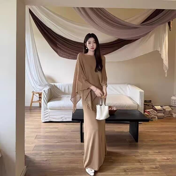 Old money style dress autumn gentle and elegant two-piece suit skirt khaki suit hemp source factory