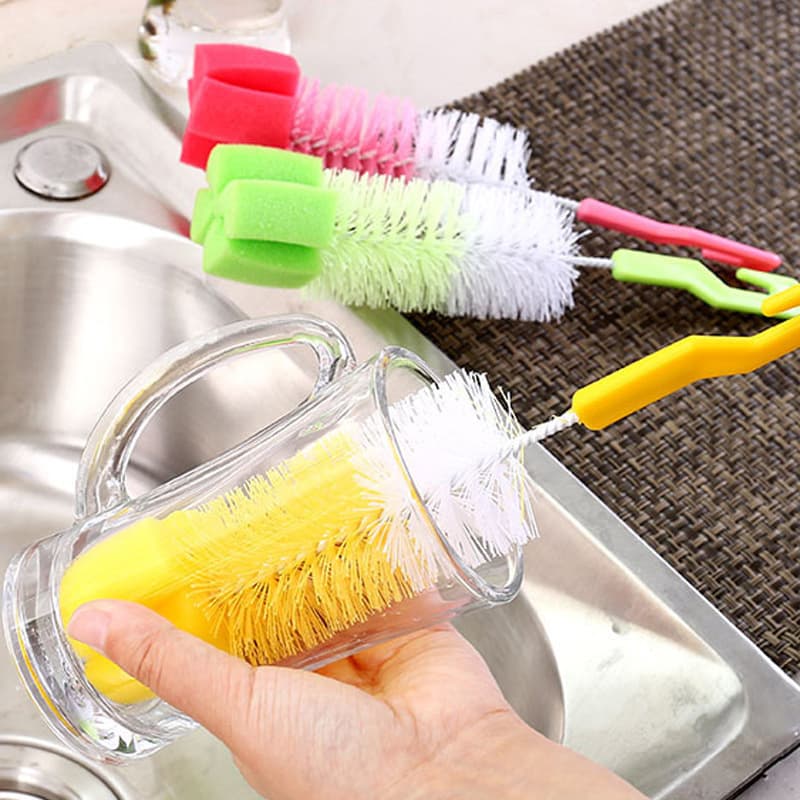 Household Long-Handle Bottle Brush, Kitchen Fine-Bristle Sponge Brush, Glass Cleaner, 360-Degree Rotating Brush