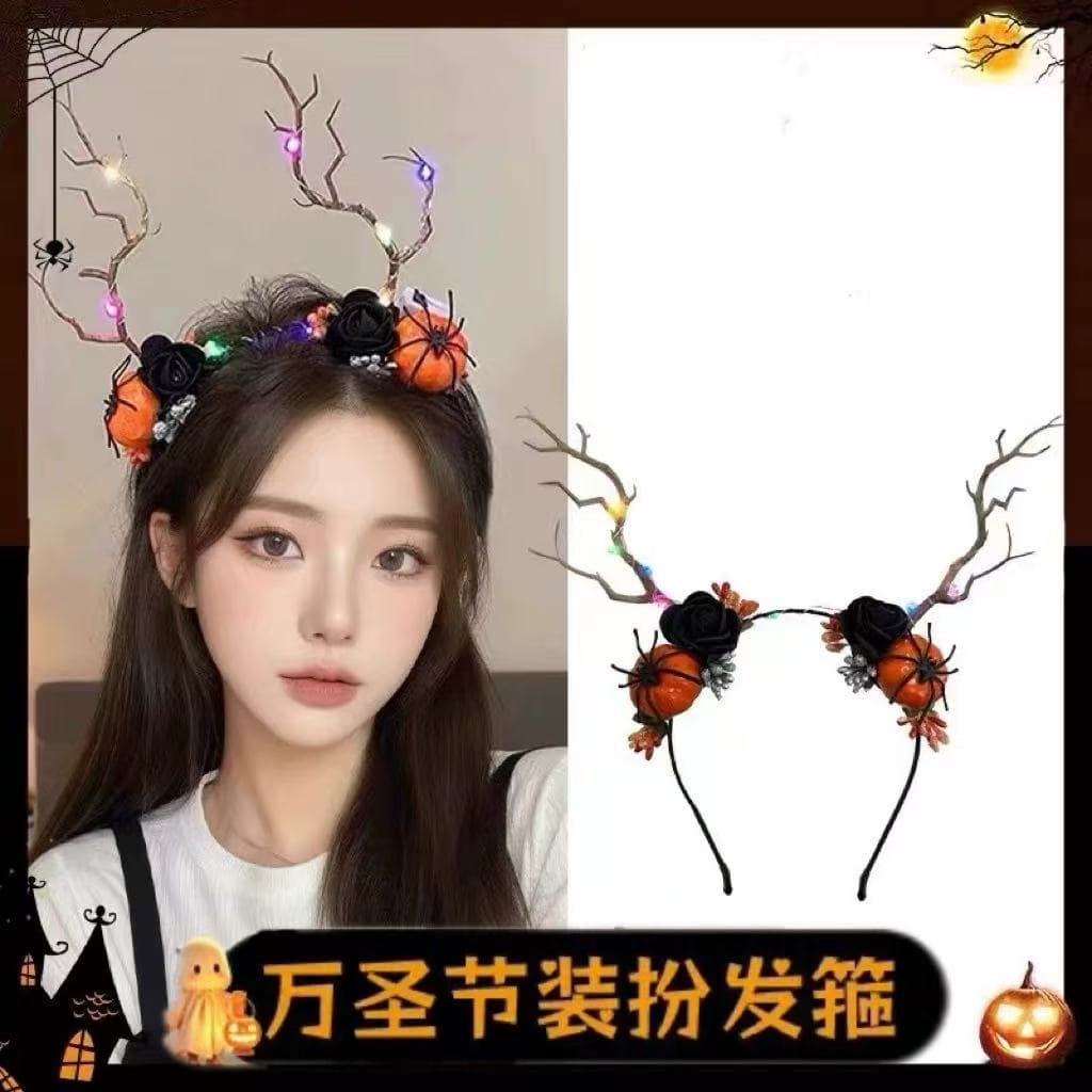Halloween headband with dark rose and butterfly design, a photo prop, decoration, and glowing headband.