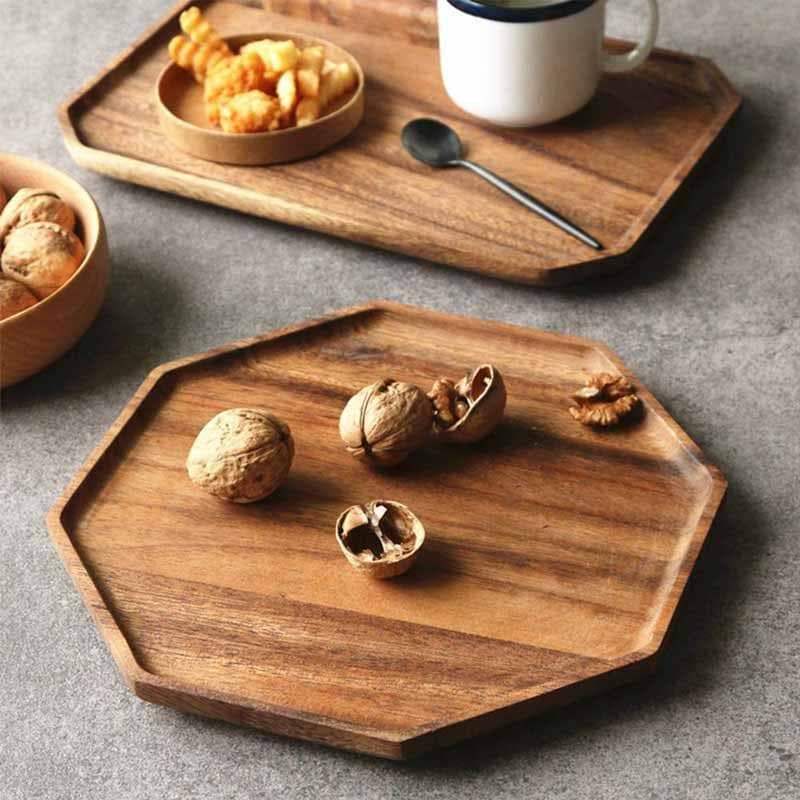 Vintage acacia wood tray, solid wood casual afternoon tea snack coffee tray, simple fruit bread tray