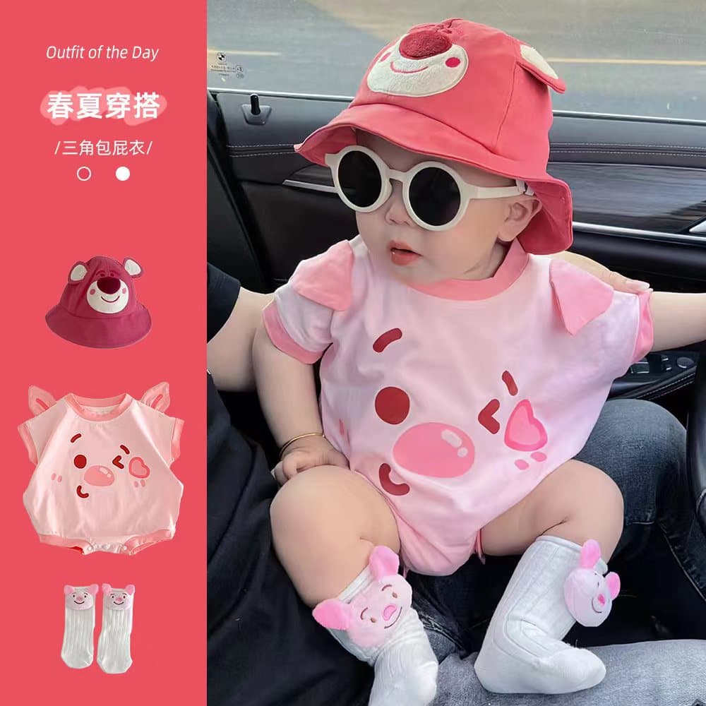 Pink Little Pig Cute Cartoon Triangle Bag Fat Clothes Women's Treasure Pink Summer Ha-ha Clothes Climbing Clothes Modeling Photo Clothes