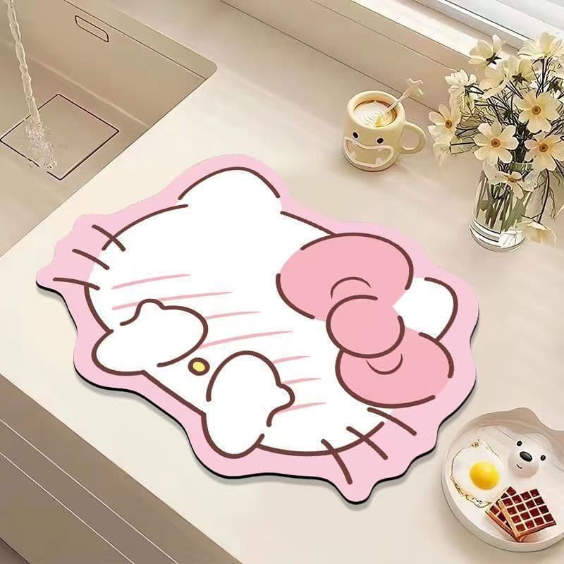 Kitchen Drain Mat Cute Kitty Cat Absorbent Countertop Mat Dirt Resistant Non-Slip Heat Resistant Dining Table Mat Diarrhoea