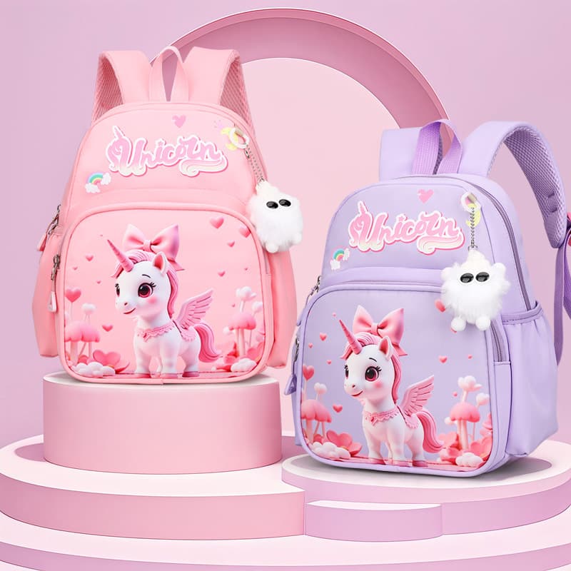 New Cartoon Cute Kids Backpack for Girls Ages 3-6, Kindergarten Unicorn Pendant School Bag