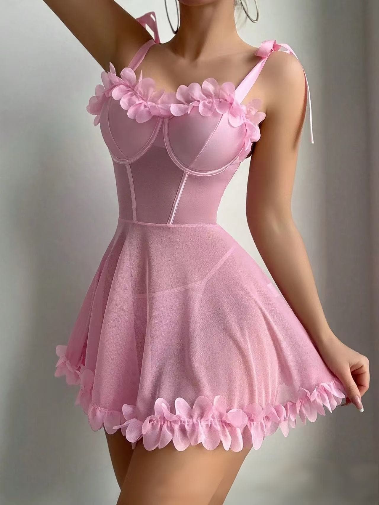 Sexy Cross-Border Strap Women's Lingerie Steel-Boned Push-Up Sheer Sleep Dress Set Thin Homewear European-American Comfort