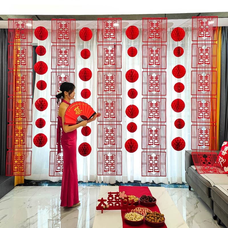 Wedding Room Decoration Living Room Xi Character Hanging Ornament Background Wall Photo New House Ins Style Wedding Decoration