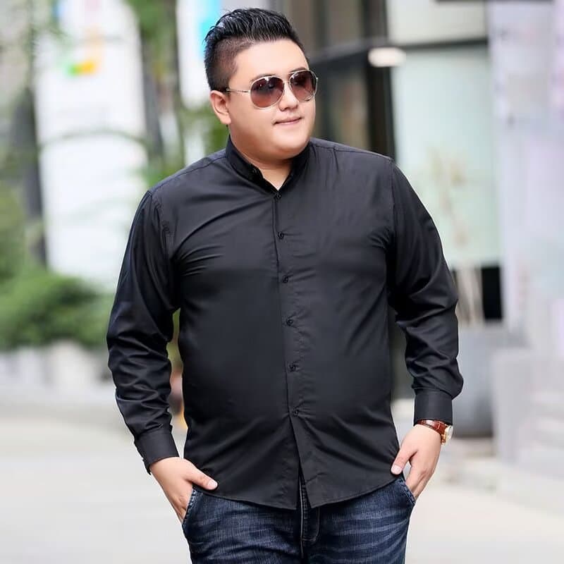 Plus Size White Dress Shirt for Men Long Sleeve Slight Stretch Business Casual Simple Formal Workwear Loose Fit Black Shirt