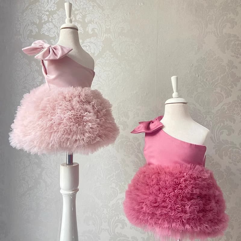 Children's Tulle Tutu Dress Princess Gown for Girls Ins Style Banquet Flower Girl Shoulder Birthday Party Dress