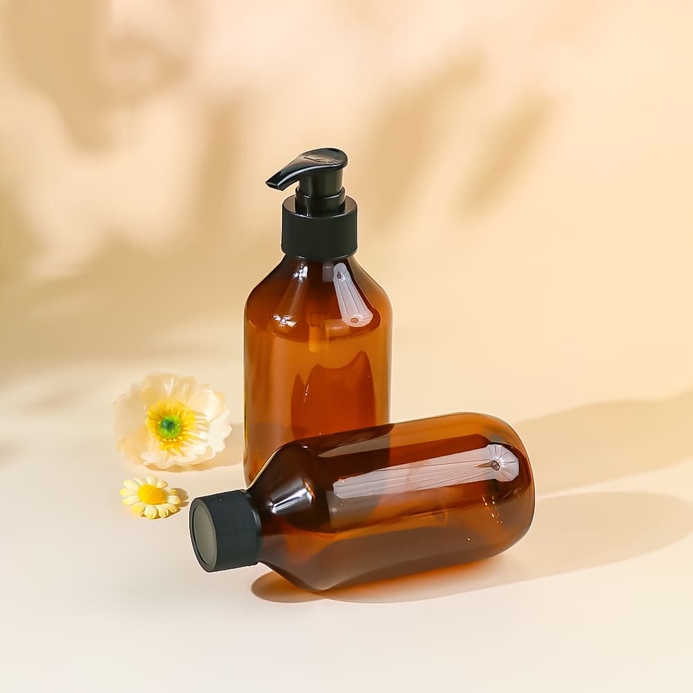 Brown shampoo bottle, 250ml empty conditioner bottle, PET plastic body lotion essential oil bottle