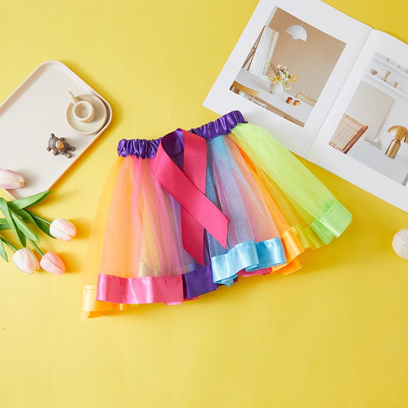 Six-Color Rainbow Tutu Dress; Dance Skirt Performance Costume Rainbow Dress Performance Clothing