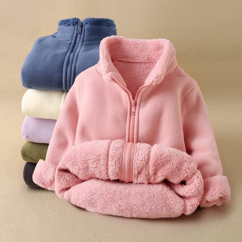 Children's Stand Collar Fleece Jacket, Kids' Thick Winter Fleece Pullover, Warm Fleece Hoodie, Fashionable Lambswool Fleece Coat
