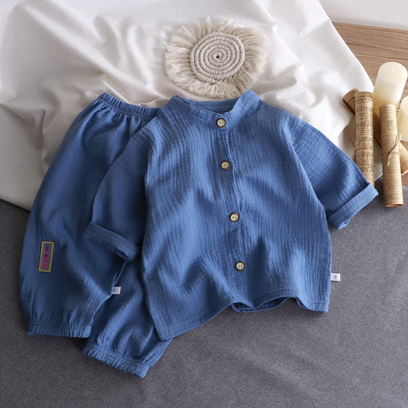 Children's Cotton Gauze Set Summer New Boys Girls Pure Cotton Air Conditioning Suit Stylish Two Piece Set 100% Cotton 0-8 Years