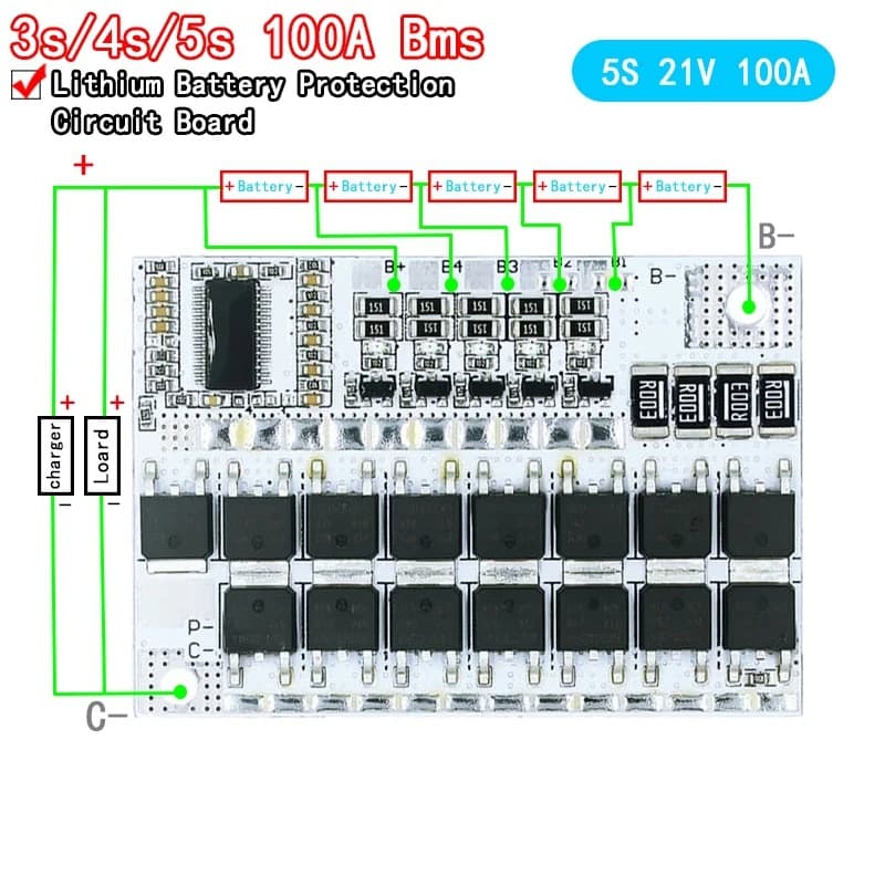 3s/4s/5s Bms 12v 16.8v 21v 3.7v 100a Li-ion Lmo Ternary Lith