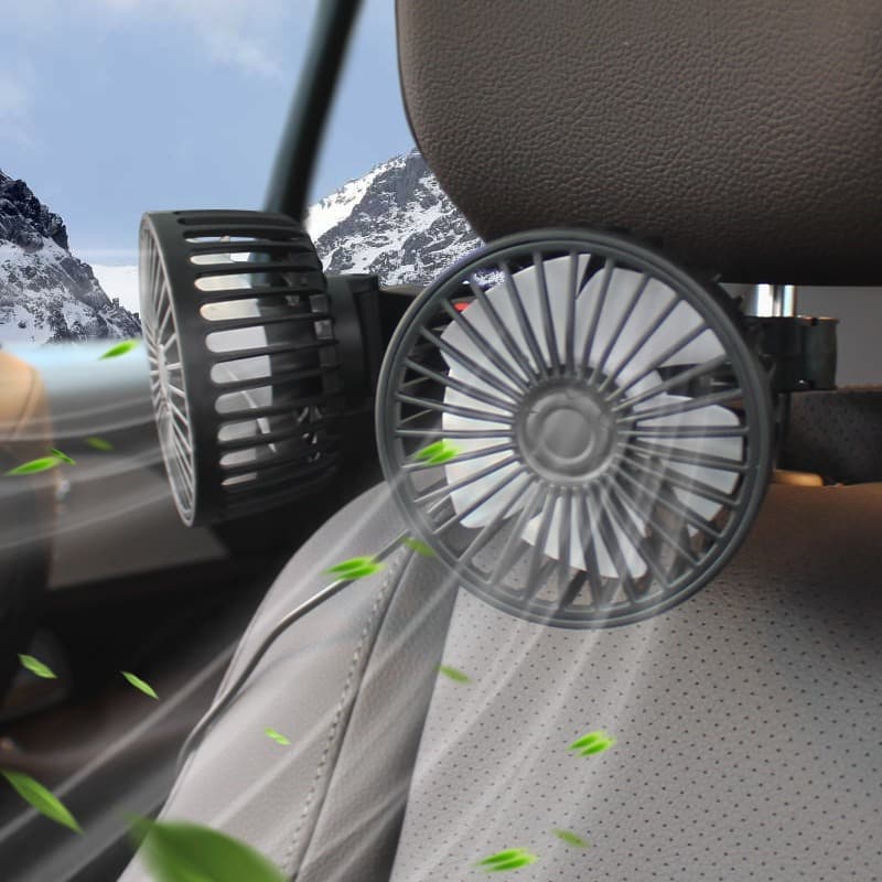 Car Fan for Rear Seat, USB Universal Electric Fan with Two-Speed Adjustment, Strong Wind Dual-Head Fan for Seat Back