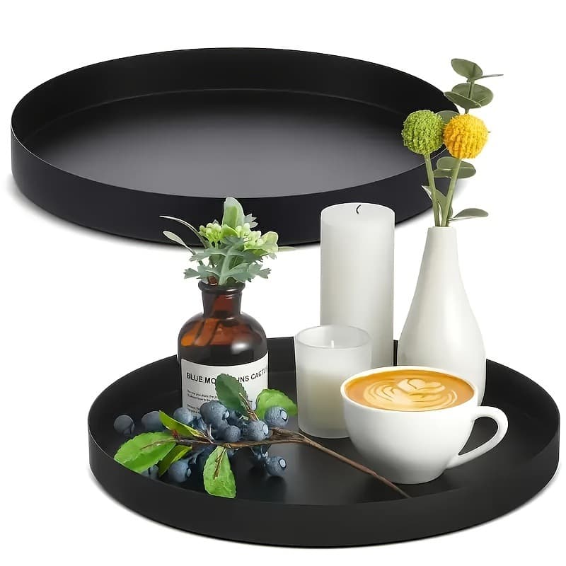 Creative minimalist round black metal fruit, cosmetics, and tea set multi-functional storage tray and snack plate