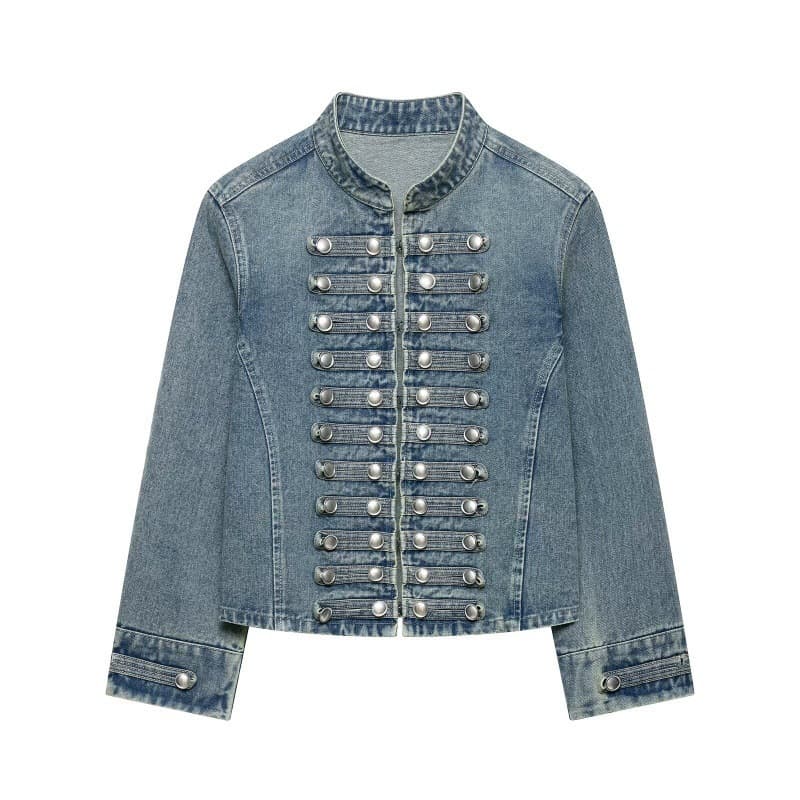 Z Family European & American Women's Fashion 2026 Summer New Arrival Button-Trimmed Round Neck Fitted Denim Jacket for Women 0695074