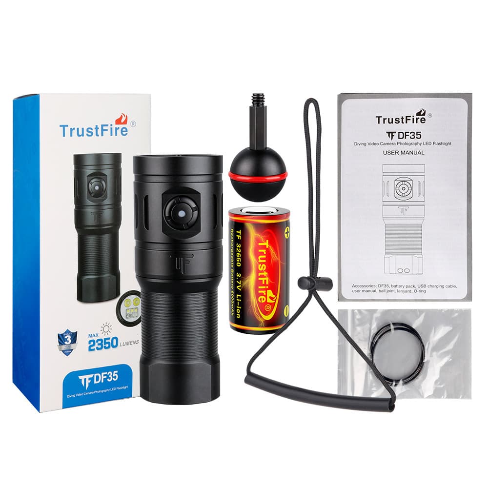 Trustfire DF35 Underwater Video 32650 Flashlight White Purple Red Light Diving Photography Fill Light