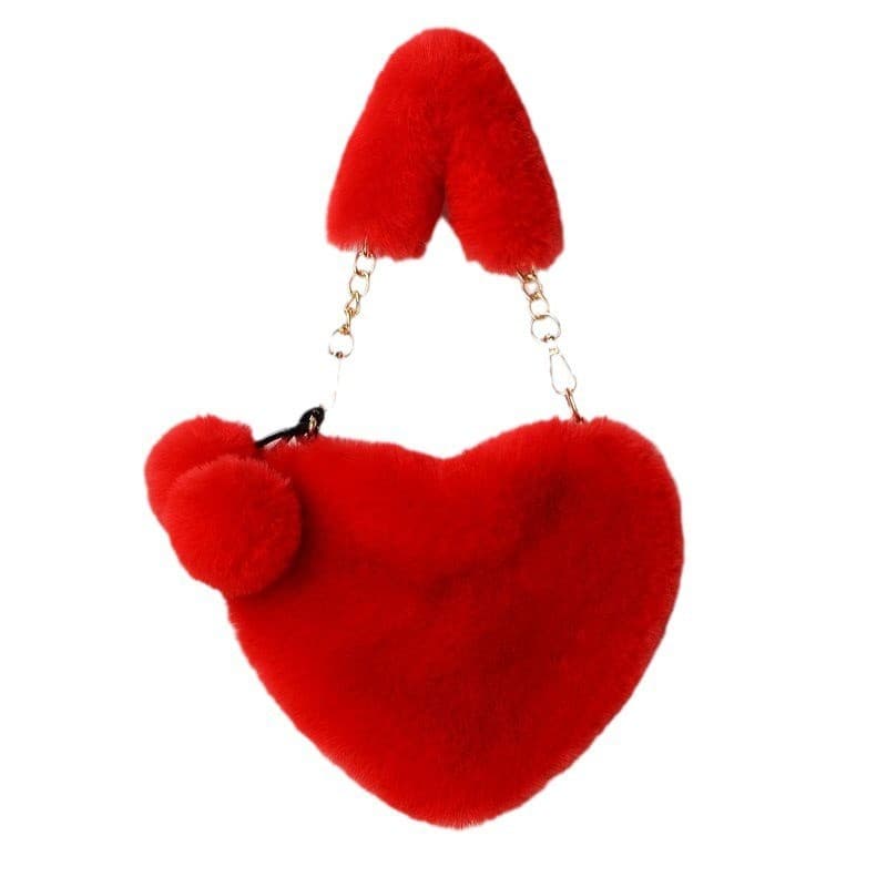 Cute Heart-Shaped Bag for Women Fuzzy Chain Handbag Peach Heart Bag Love Heart Bag Kids Small Crossbody Bag Plush Bag