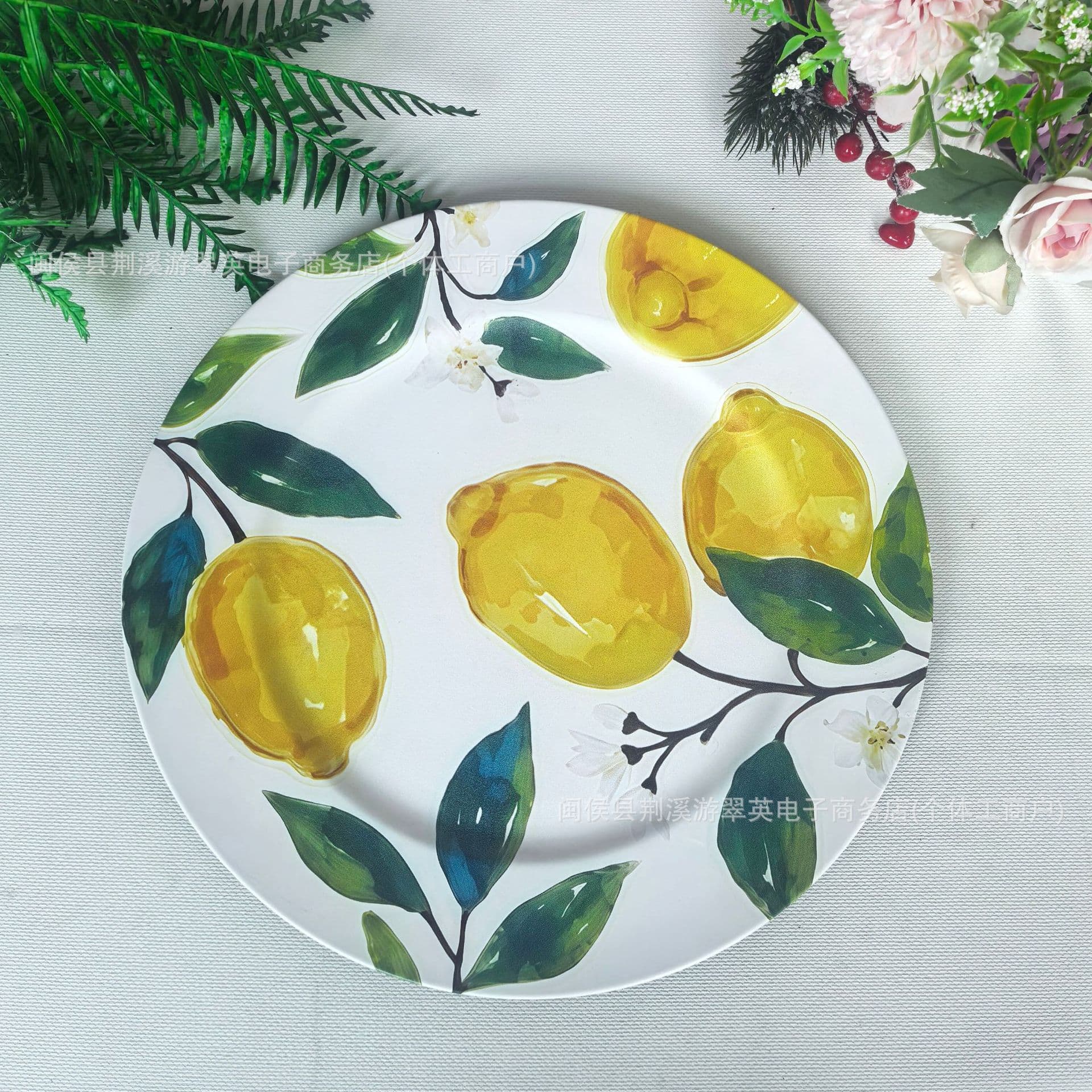 Cross-border charger plates lemon ocean design printed decorative plate for Western dining, hotel, wedding party underplate
