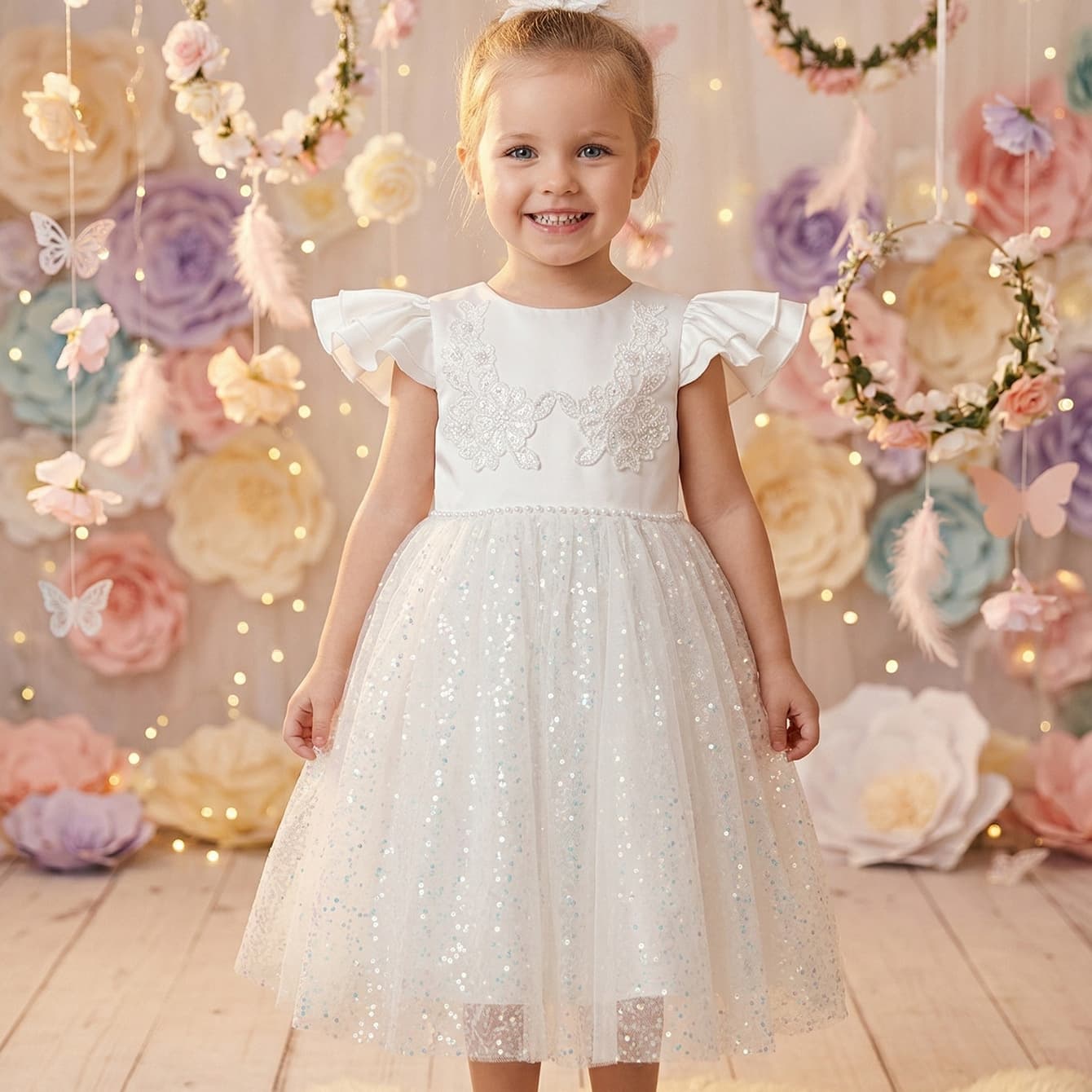 Custom Children's Mesh Tulle Dress Little Girl Princess Gown Summer Girls Dress White Wedding Flower Girl Performance