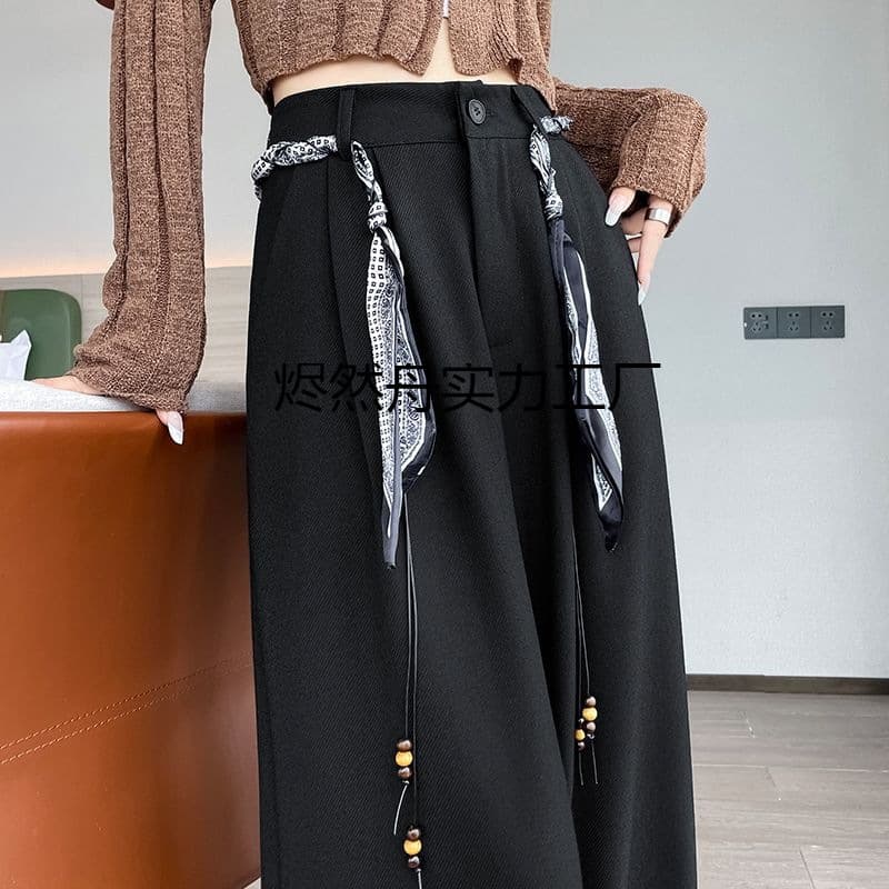 Wide-leg suit pants for women, new spring and summer tight-fitting high-waist slim drape woven belt straight casual pants