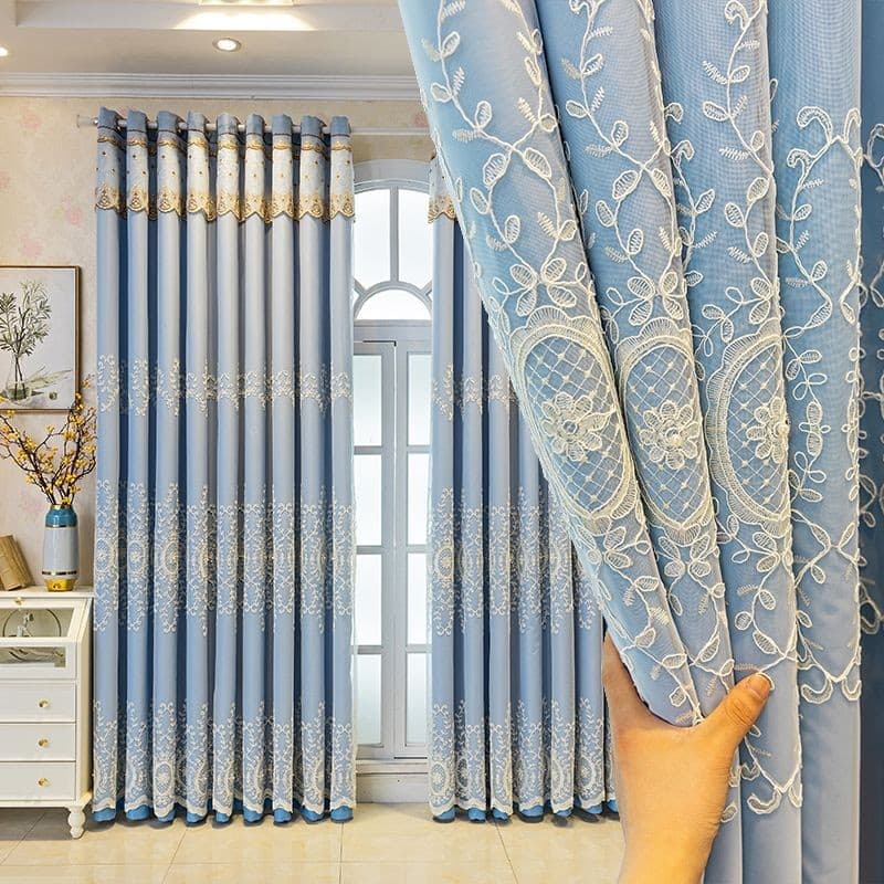 Shaoxing Keqiao Simple European Style Embroidered Gauze Integrated Finished Living Room and Bedroom Grand Embroidered Curtains