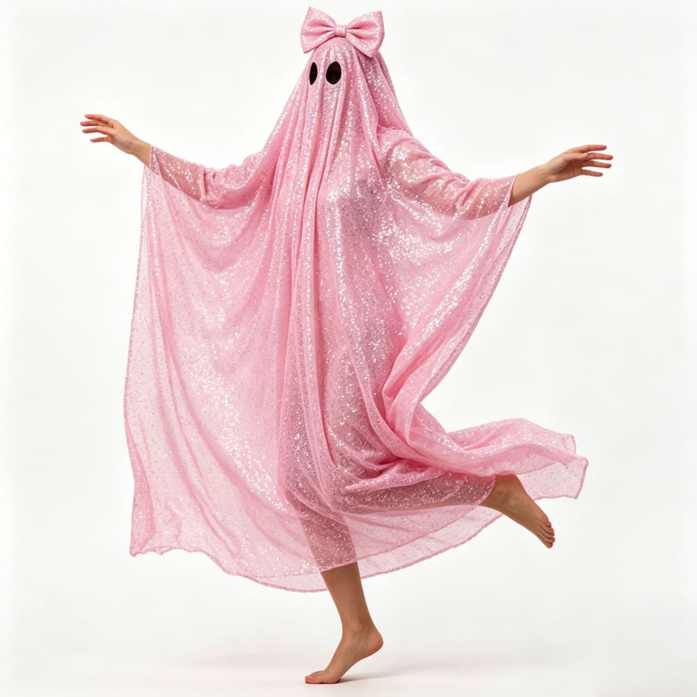 New Halloween Pink Shiny Ghost Cloak Cos Costume Large Bow Anime Costume Cape*
