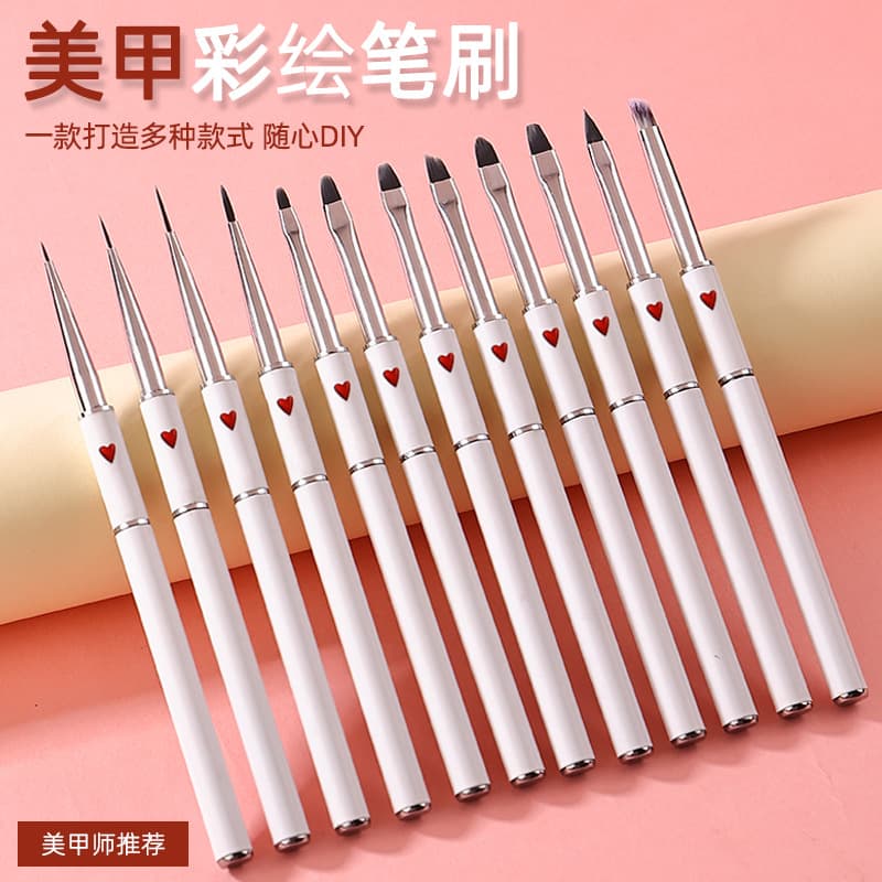 New Red Heart Metal Pen Nail Art Brush Painting Pen Liner Gel Nail Carving Pen 12-Pack