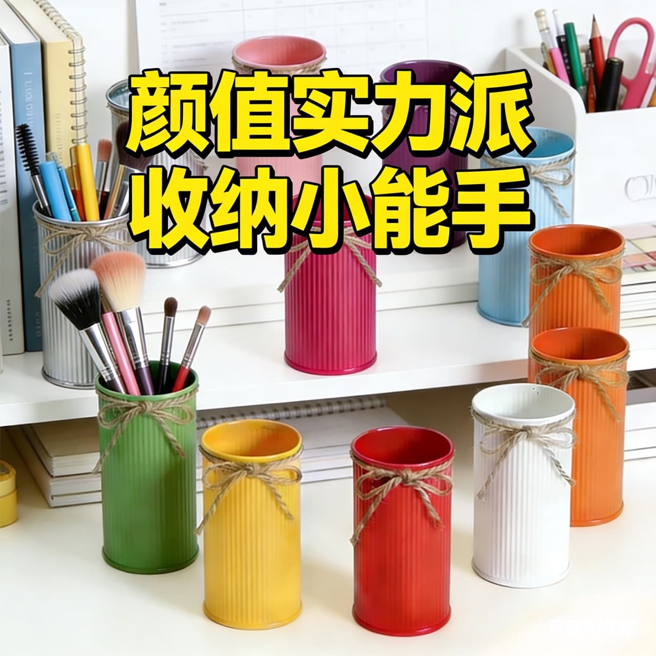 Metal Storage Vertical Grain Stationery Pencil Holder Desktop Cosmetic Brush Organizer Iron Art Office Pen Holder