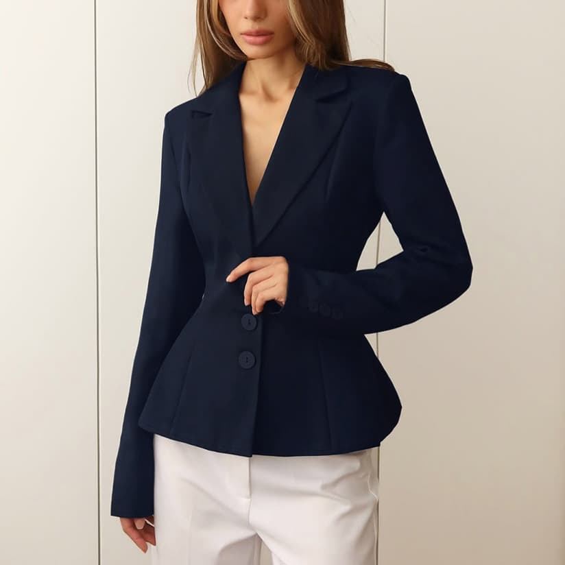 2026 autumn and winter new long-sleeved waist V-neck commuting small suit women's European and American casual fashion shoulder pad jacket