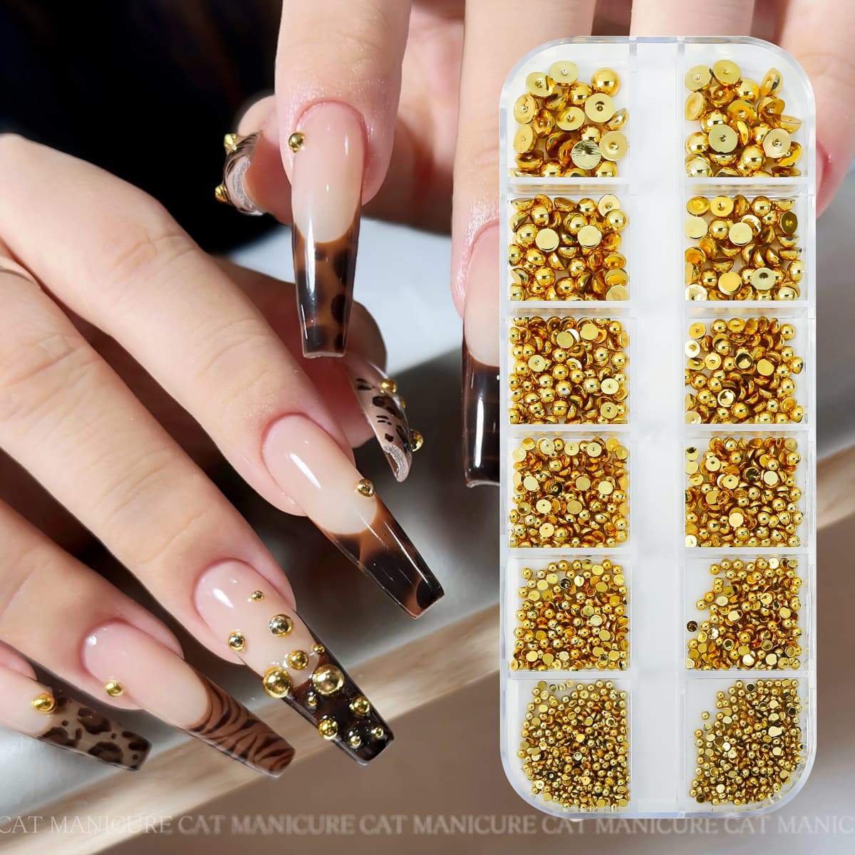 Cross-border hot style 12-frame mixed gold and silver semicircle pearl metal nail art jewelry ins style hot selling alloy accessories