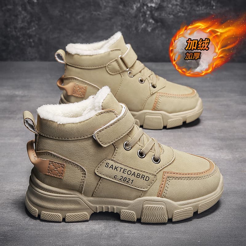 Girls' Cotton-Lined Boots 2023 Winter New Style Fleece-Lined Snow Boots Thick Warm Winter Shoes Girls' Martin Cotton Boots
