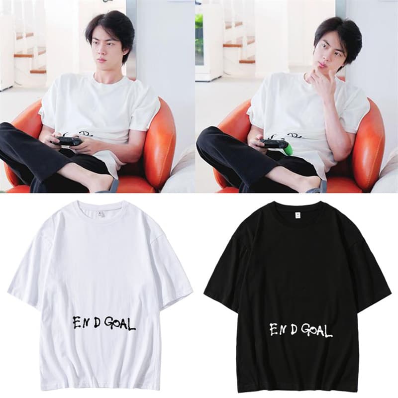 BTS Jin Same Style Round Neck Loose Casual Printed Letter Summer Men Women Short Sleeve T-Shirt
