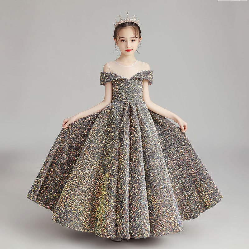 New Girls Evening Dress Children Princess Gown Wedding Dress High-End Birthday Host Piano Performance Costume