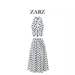ZARZ Self-Made European-American Style New Women's Halterneck Polka Dot Crop Top and Midi Skirt