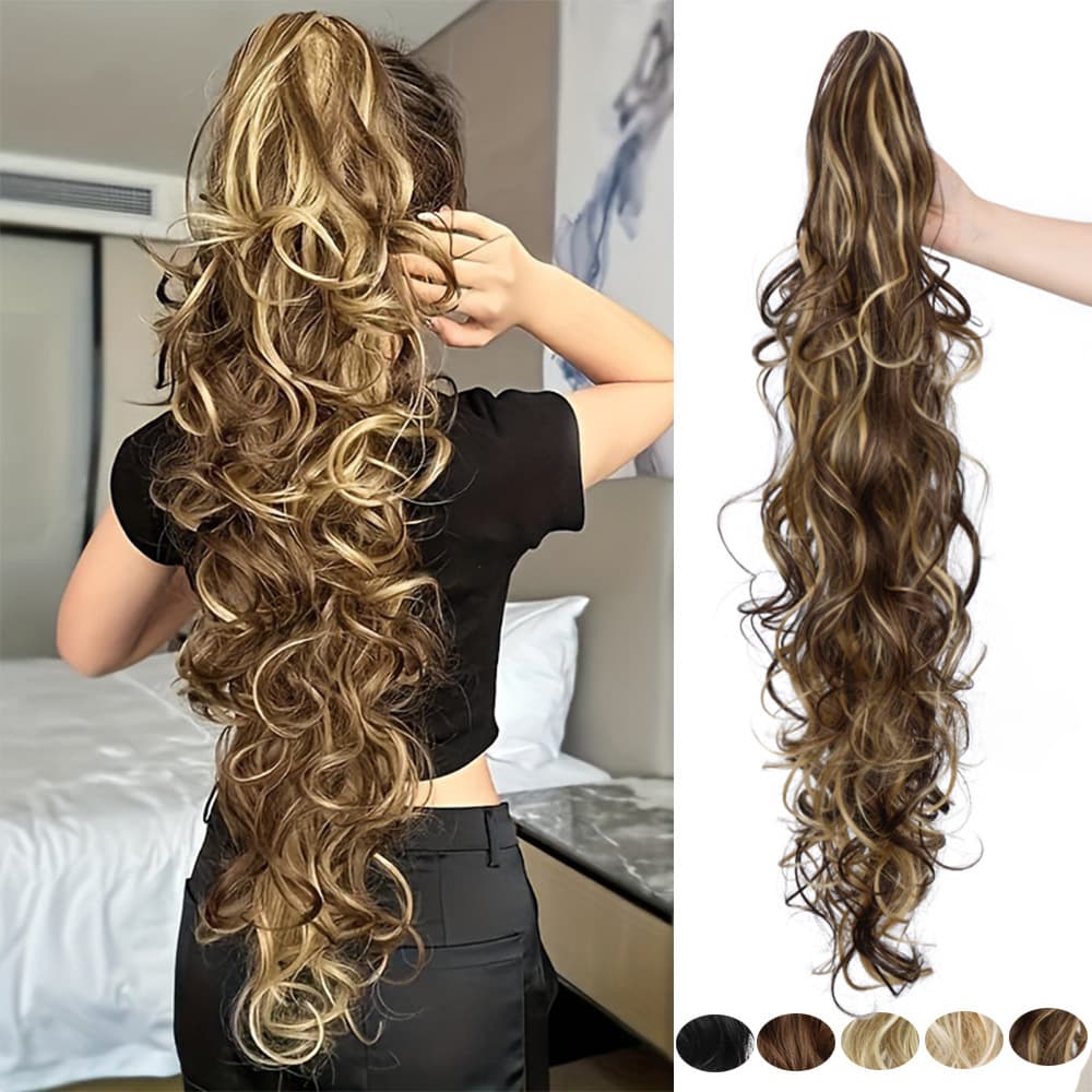 New European and American Women's Wig Curly Ponytail Big Wave High Ponytail Clip Synthetic Hair