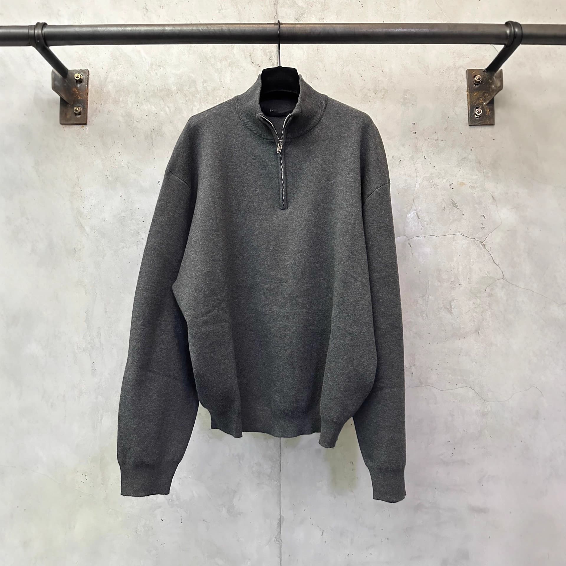 High-Quality B-Brand Paris 25Ss Loose Sleeve Arm Silicone Leather Label Half-Zip Wool Knitwear Versatile Casual Outerwear