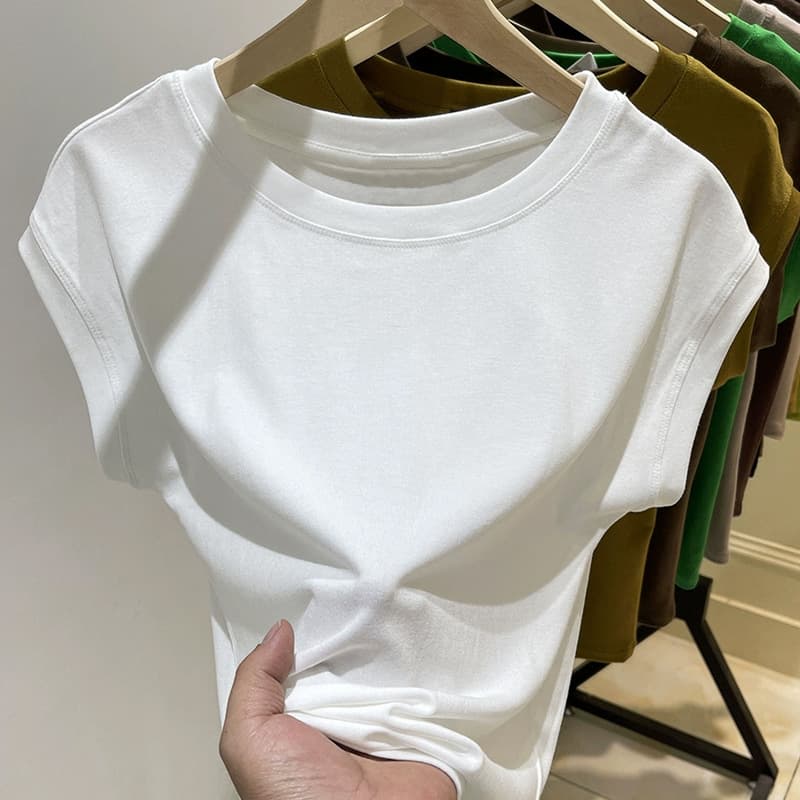 Loose-Fit Cap Sleeve T-Shirt for Women, Summer Loose Top, Slim-Fit Layering Tee, Spring Women's Wearable as Outerwear