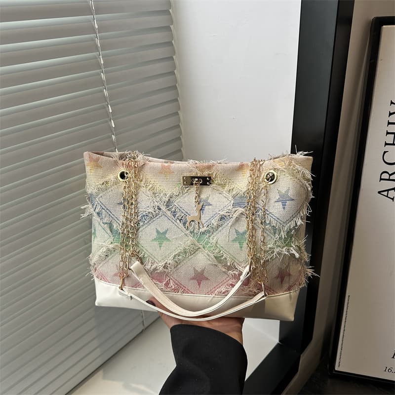 Large Capacity Casual Denim Tote Bag for Women 2025 New Fashion Shoulder Bag Crossbody Commuter Tote