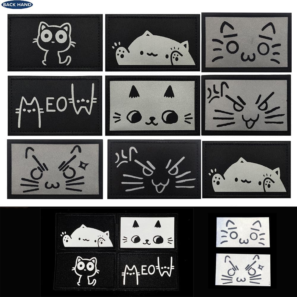 Cross-border Supply IR Reflective Cute Cat Emoji Morale Patch Hook-and-Loop Tactical Vest Backpack Decoration Cat