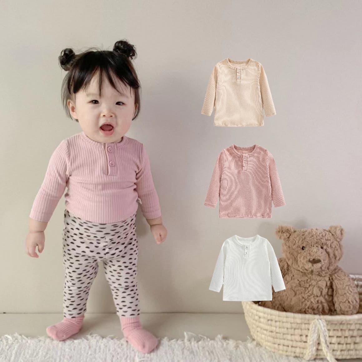 Baby Girl Elastic Cotton Undershirt, Easy-to-Match T-Shirt, Ins Korean Style Children's Clothing, Spring and Autumn Wear