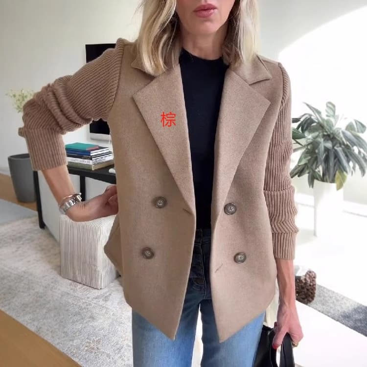 Amazon 2025 Spring New Arrival Cross-border European and American Foreign Trade Women's Fashionable and Elegant Wool Patchwork Coat