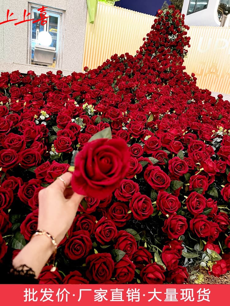 Waterfall rose flower fake flower display mall glacier rose flower wall layout decorative material rose