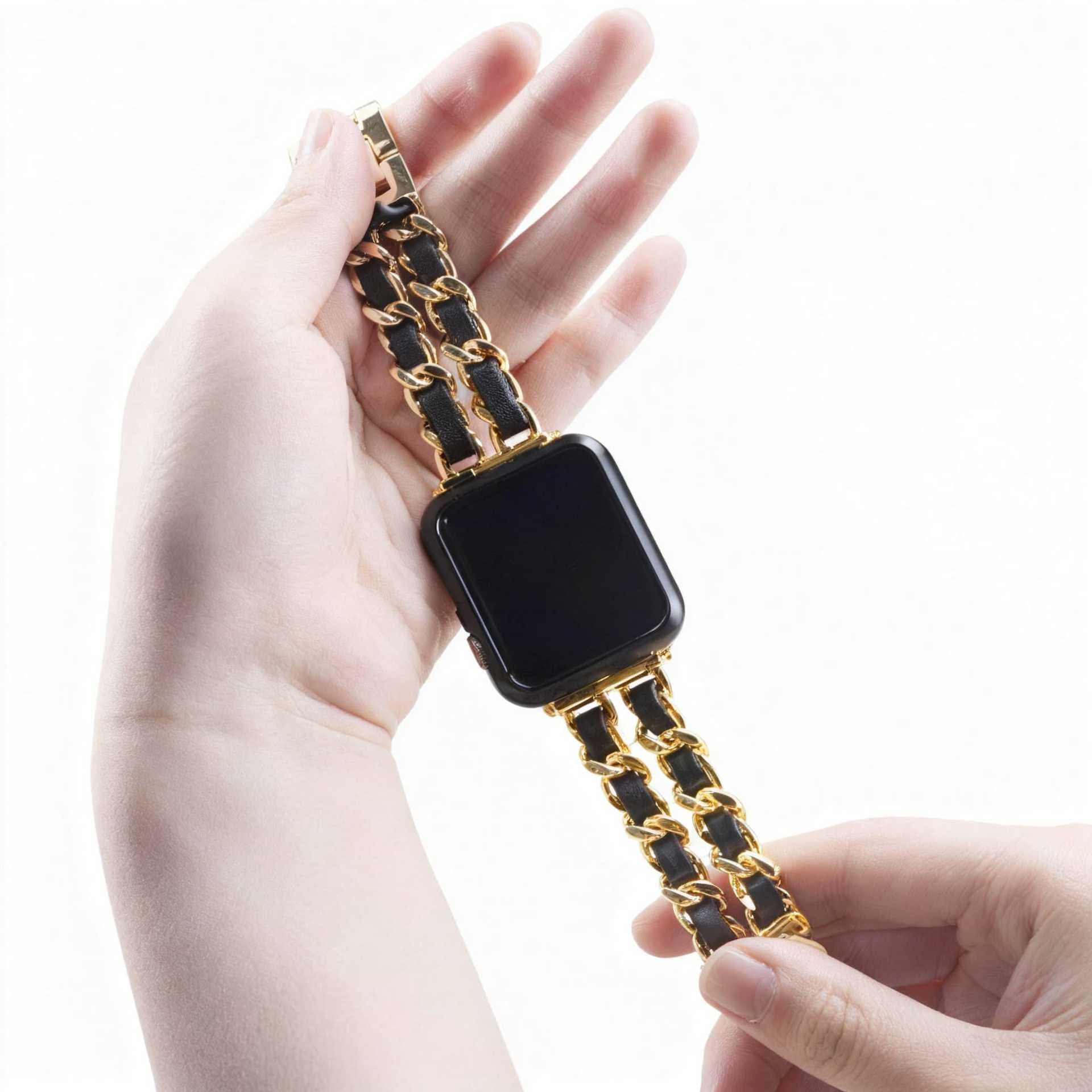 Chanel-style Metal Denim Double-Row Chain Strap for Apple Watch iWatch 10th Gen 9 8 7 6 5 4 Ultra/SE
