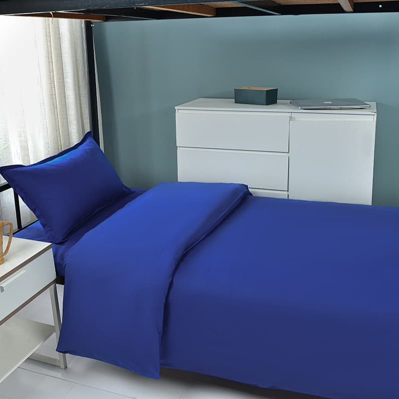 New Pure Cotton Police Blue Three-Piece Set, Dark Blue Bed Sheet and Duvet Cover, Dormitory Four-Piece Bedding Set, Factory Wholesale
