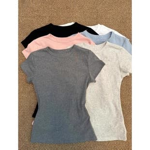 Dropshipping Regular Shoulder Short-Sleeve T-Shirt for Women, Summer Slim Fit Trendy Base Layer, Figure-Flattering Round Neck Gray Tee