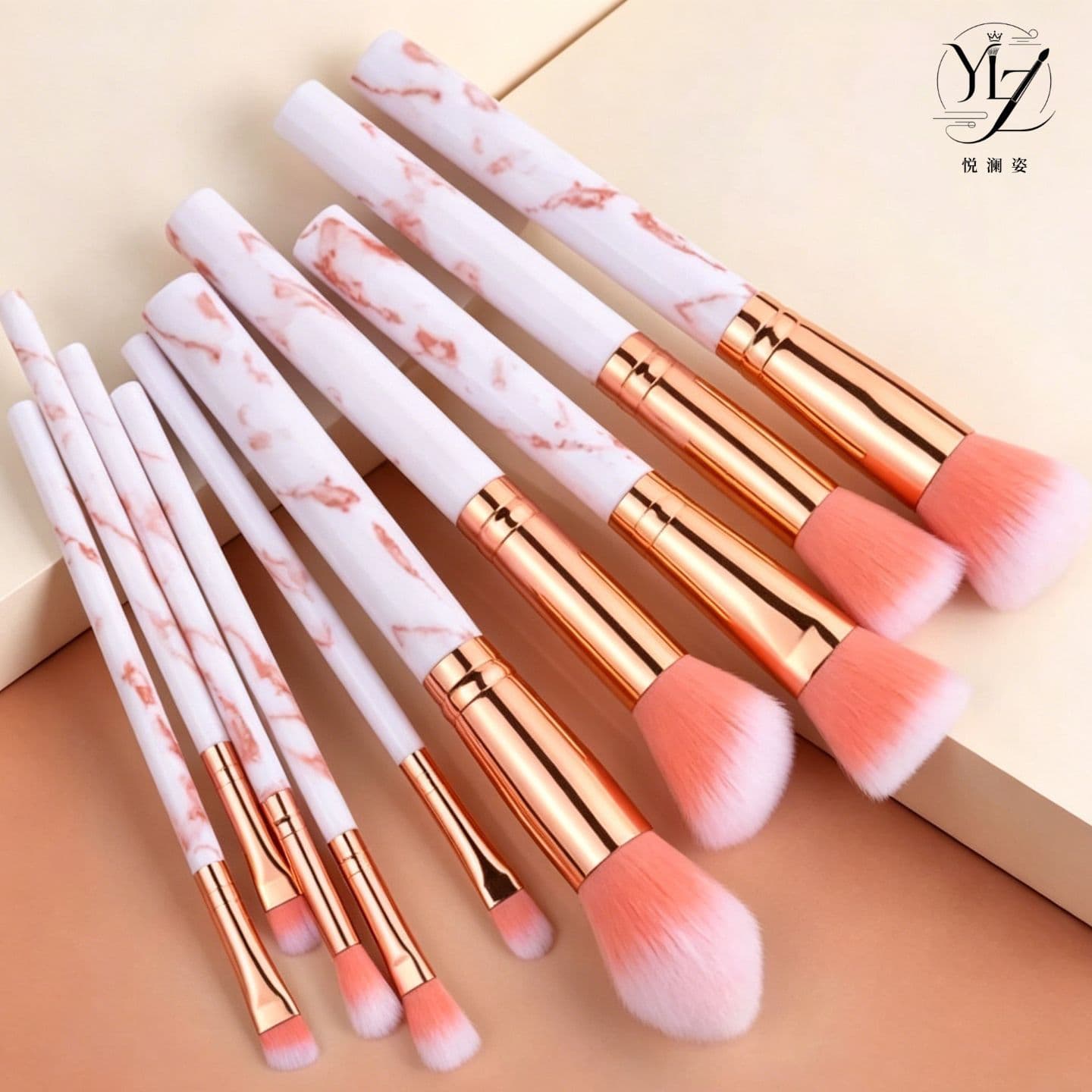 Cross-border new product 10 marble pattern makeup brush set, 5 large and 5 small blush brushes, eye shadow brushes, beauty tools