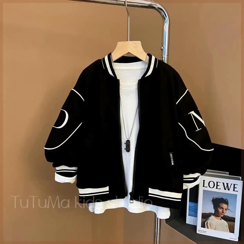 [Fleece-lined/Non-fleece] Boys' Autumn/Winter Jacket Zip-up Baseball Style for Middle and Older Kids
