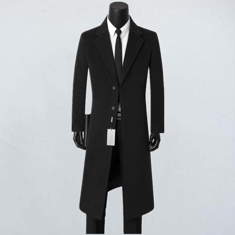 Autumn Extra Long Black Trench Coat Men's Korean Style Slim Long Jacket Youth Trendy Men's Clothing Wool Overcoat In-Stock