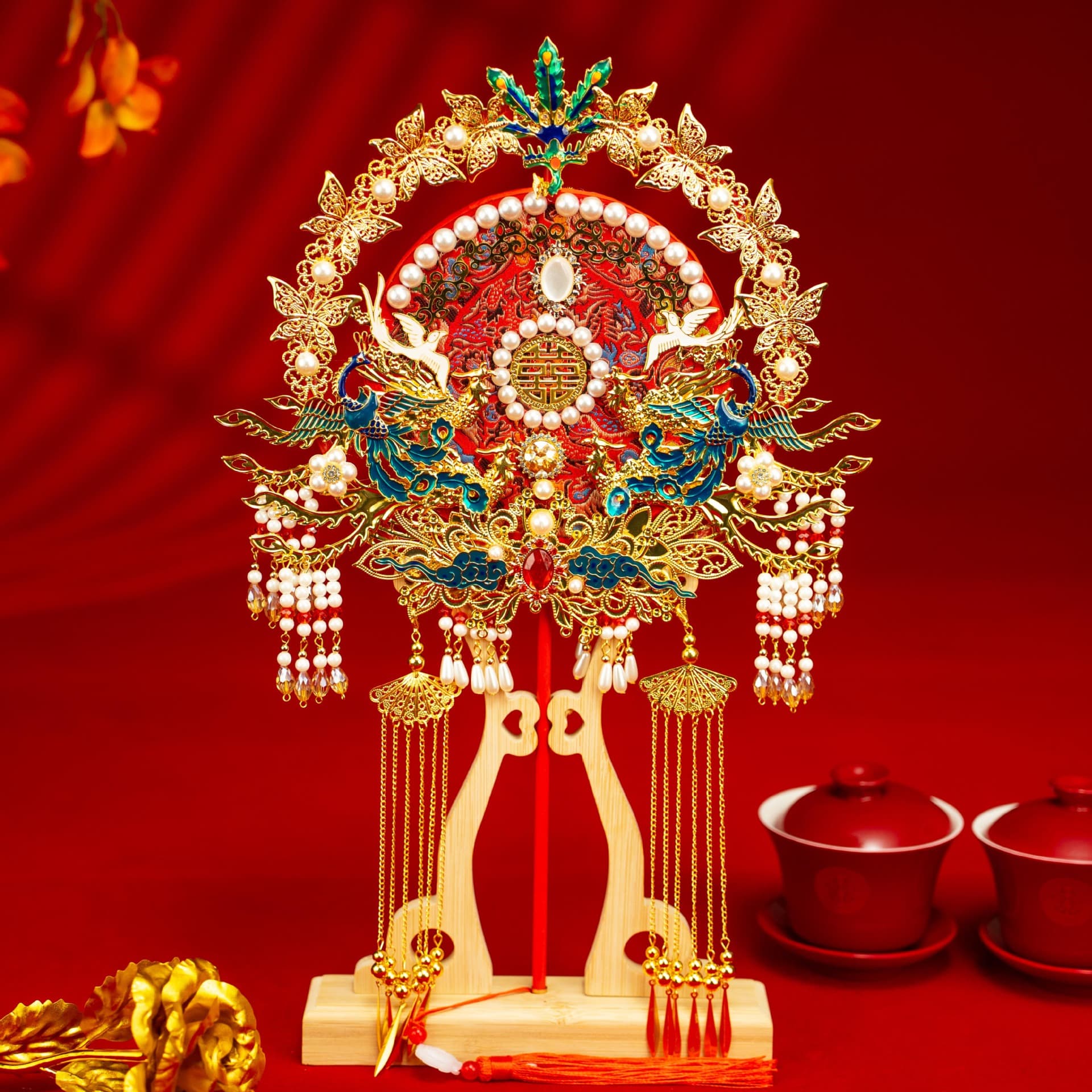 Bride Round Fan DIY Chinese Wedding Material Kit Wedding Fan Double-sided Dual-color Handmade Joy Fan Finished Embroidery High-end